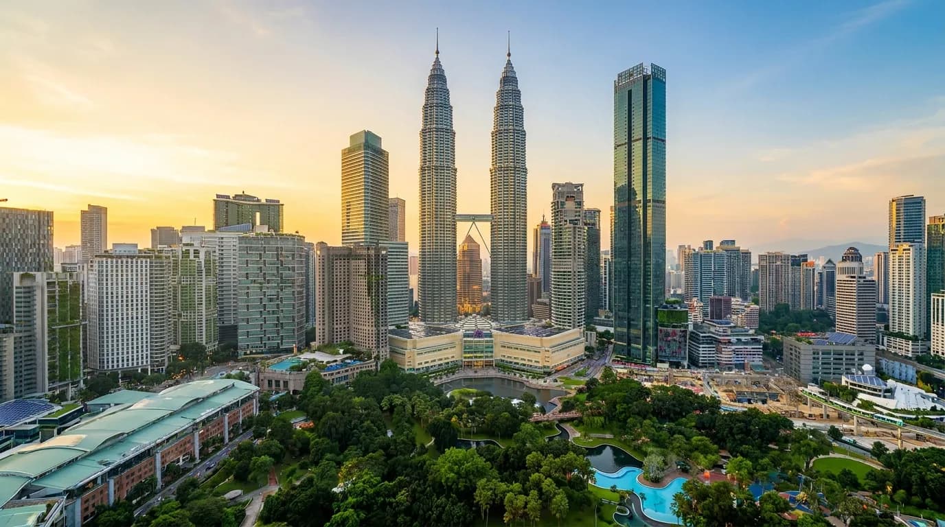 Kuala Lumpur skyline with KLCC park greenery